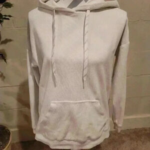 Andrew Marc New York Hoodie Unisex Medium  Ivory Ribbed Pullover Long Sleeve.